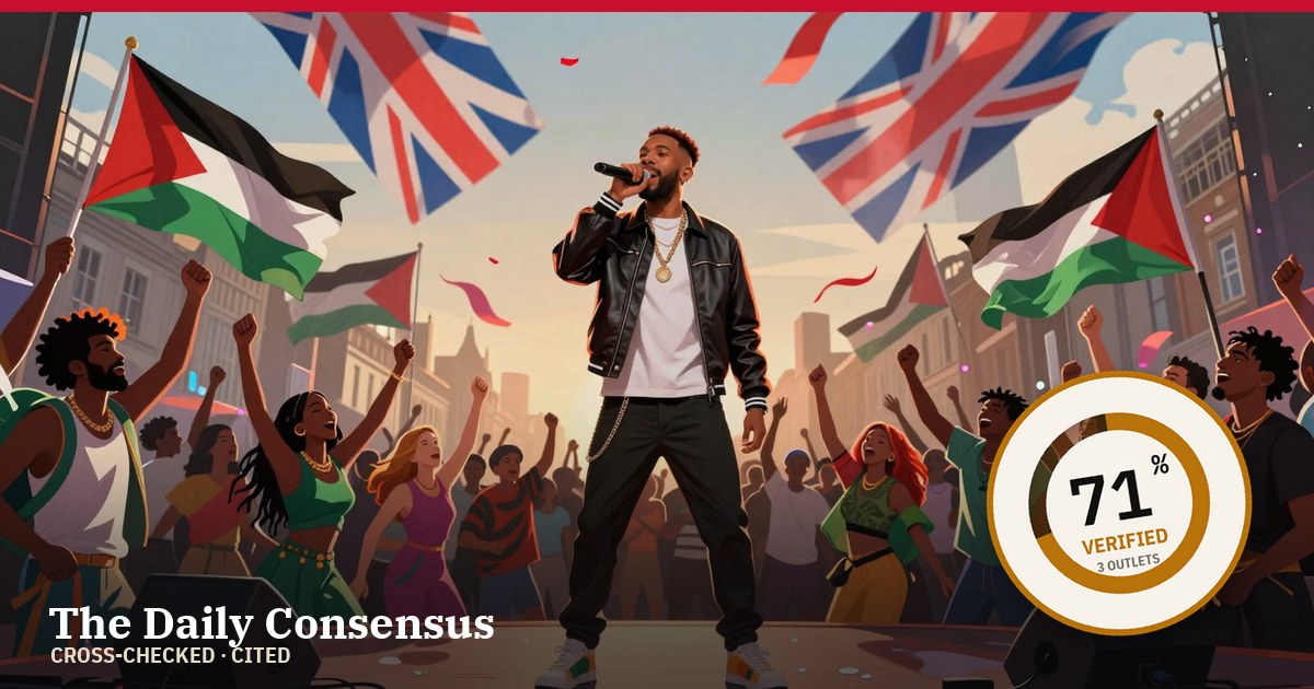 Share image: Macklemore Concludes Free Palestine Tour in London Amidst Protests and Support — 71% verified