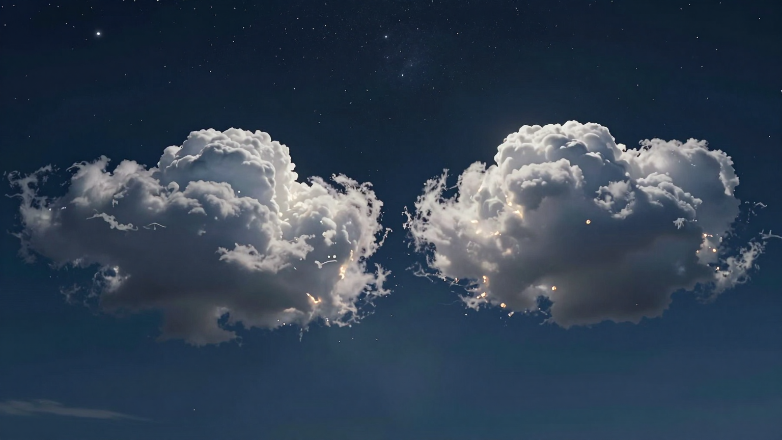 A moonlit oasis where two luxurious clouds duel under starry skies, with one cloud casting a cooler, more inviting glow, drawing sleepy seekers towards its refreshing embrace. (AI illustration)